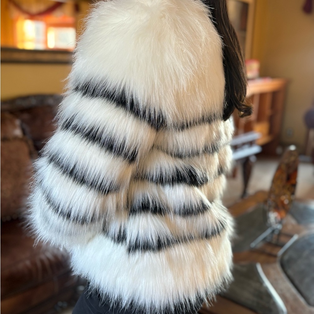 Women's White and Black Faux Fur Jacket